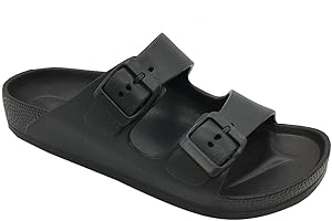 FUNKYMONKEY Men's Comfort Slides Double Buckle Adjustable EVA Flat Sandals