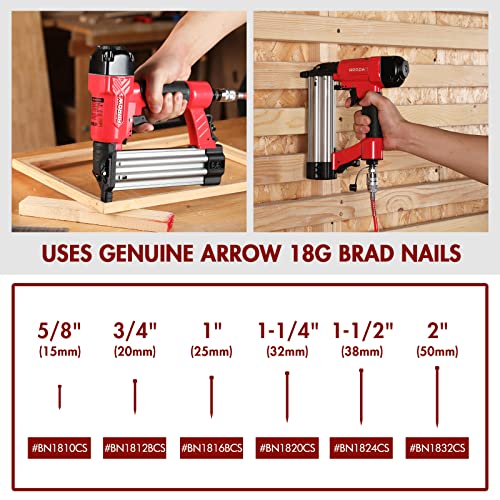 Arrow 18 Gauge Pneumatic Brad Nailer, OilFree Upholstery Nail Gun with