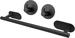 Toallero de Baño Adhesivo Sin Taladro, Toalleros Baño Barra de Toalla de Baño de Acero Inoxidable con 2 Ganchos Autoadhesivos (40 cm, Negro)