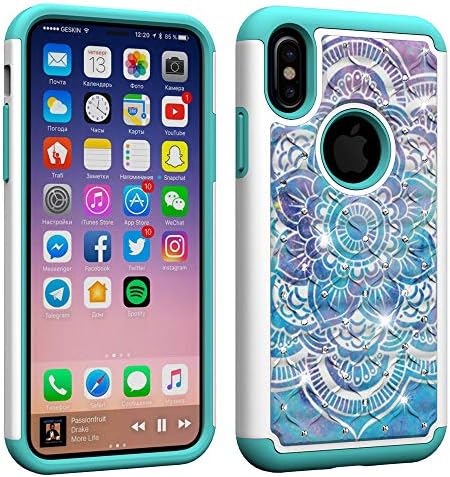 NVWA Compatible Samsung Galaxy S8 Plus Case, S8+ Case [Heavy Duty] Tough Dual Layer 2 in 1 Rugged Rubber Hybrid Hard Plastic Soft Impact Back Protective Cover Coloured Drawing Bling Jewellery Mandala