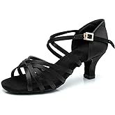 RoseMoli Women's Latin Dance Shoes Satin Professional Ballroom Salsa Practice Performance Dance Shoes