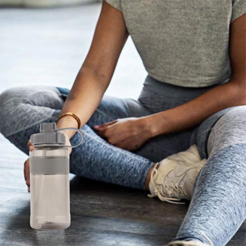 GTI 32 oz Sports Water Bottle with Straw, BPA Free Leak Proof Wide Mouth Portable Water Jugs for Fitness and Outdoor Enthusiasts, Plastic Drink Water Bottle with Scale Strap - Gray