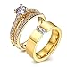 LOVERSRING His and Hers Wedding Ring Sets Couples Rings 10K Yellow Gold Filled Cz Wedding Engagement Ring Bridal Sets Men's Stainless Steel Wedding Band