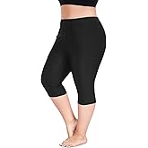 FOREYOND Plus Size Swim Capris Pants for Women High Waisted Swimming Leggings Tankini Rash Guard Bottoms Swimwear Shorts