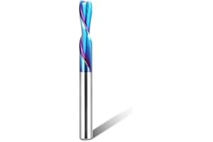 HQMaster Spiral Router Bits Down Cut 1/4 inch Shank Solid Carbide Nano Blue Coated Spiral Downcut CNC Bits End Mill for Wood Cut Carving Engraver (1/4" Cutting Diameter)