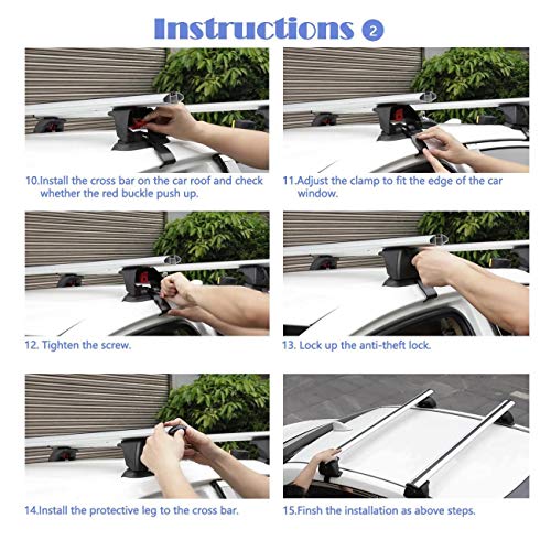 AUXMART 48" Roof Rack Cross Bars Universal Adjustable Crossbars Aluminum Cargo Carrier Bare Rooftop Bars System with Lock Fit for Most Vehicle Without Roof Side Rail 2pcs (Silver)