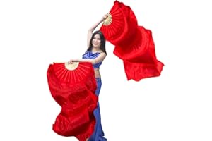 Nimiman Women 1 Pair (Left+Right) Silk Belly Dance Fans Veil Belly Dancing Long Folding Fans Length 180 cm Width 90 cm