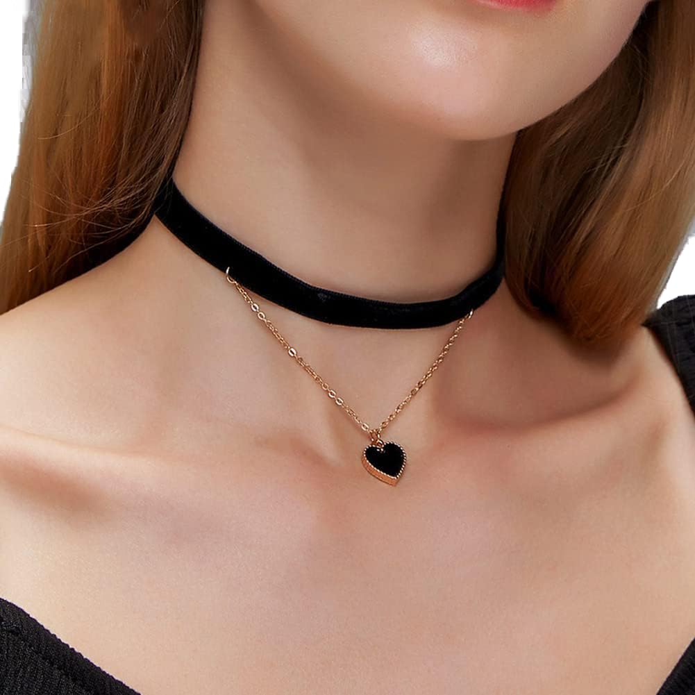 Carufin Double Layer Star Pendant Necklace Love Necklace Collar Clavicle Chain Crystal Necklace Accessories Jewelry for Women and Girls (Flannel Heart)