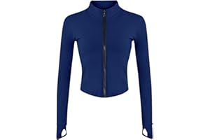 Zyrulix Women's Full Zip Lightweight Running Yoga Slim Fit Cropped Bbl Jacket Workout Sportwear With Thumb Holes