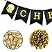 Konsait 40th Birthday Decoration, Cheers to 40 Birthday Banner, Number 40 Foil Balloons Large, Hello 40 Birthday Balloons, Black and Gold, Tissue Paper Pom Poms for 40 Years Old Party Favors Supplies