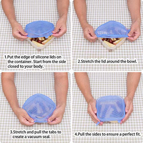 FansArriche Silicone Stretch Lids 12 Pack, Reusable Durable and Expandable to Fit Various Sizes and Shapes of Containers for Keeping Food Fresh, Dishwasher and Freezer Safe - Thumbnail 2