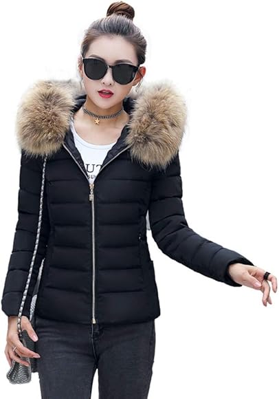short coat with fur hood