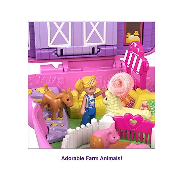 Polly-Pocket-ON-THE-FARM-Piggy-Compact Polly Pocket GTN16 On the Farm Piggy Compact, Farm Theme, 2 Animal Figures (1 Alpaca with Hair), Great Gift for Ages 4…