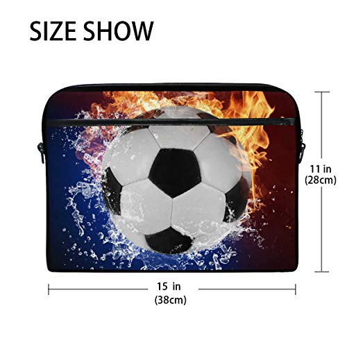 JOYPRINT Laptop Sleeve Case, Soccer Ball in Fire Water 14-14.5 inch Briefcase Messenger Notebook Computer Bag with Shoulder Strap Handle for Men Women Boy Girls