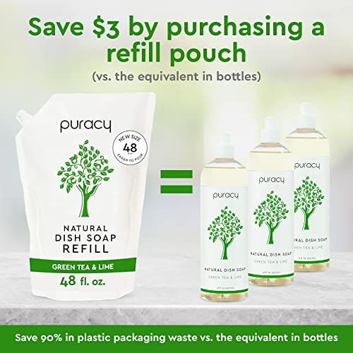 Puracy Dish Soap Refill, Green Tea & Lime, Kitchen Soap That Cares for Your Dishes and Your