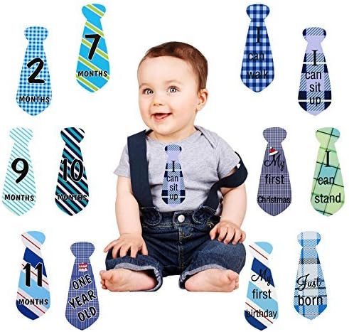 Zaker 24 Pcs Baby Monthly Necktie Onesie Stickers - Monthly Milestone Belly Necktie Stickers -12 Months +12 Bonus Milestones