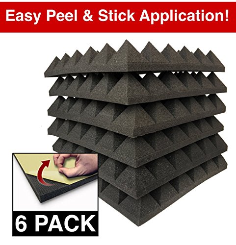 RESON8 Acoustic Foam | DIY easy PEEL AND STICK foam adhesive | Sound Foam Panels | 2"x12"x12" Pyramid Shape | 2" Acoustic Tiles | 6 pack | Soundproofing (Black)