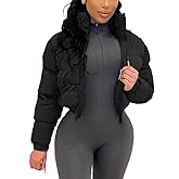 Angsuttc Puffer Jacket Womens Cropped Zip Up Padding Warm Quilted Jackets Winter Coats