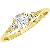 Silvershake Petite Design Round Shape Gemstone Birthstone White Gold Plated or Yellow Gold Plated 925 Sterling Silver Solitaire Promise or Engagement Ring Jewelry for Women
