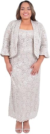 r&m richards sequined lace chiffon dress and jacket