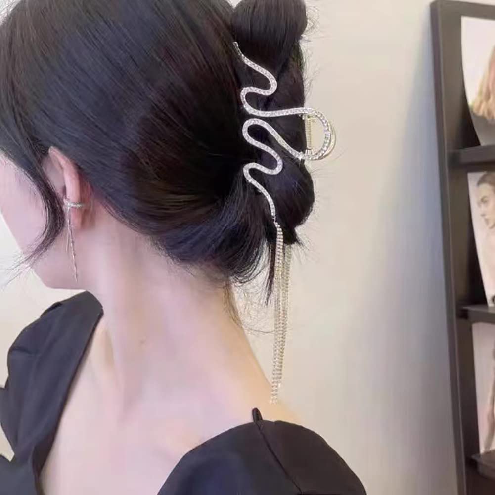 Clataly Snake-shaped Tassel Grab Clip Big Hair Clips Shark Clip Cute Animal Shape Hairpin Hair Accessories for Women and Girls (Gold)