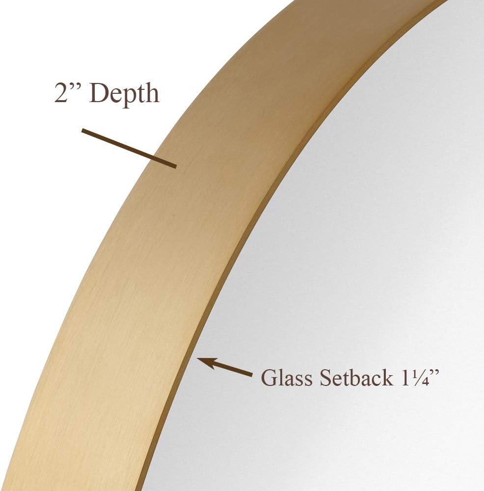 Hamilton Hills Contemporary Brushed Metal Wall Mirror | Oval Gold Framed Rounded Deep Set Design | Mirrored Hangs Horizontal or Vertical (24" x 36"): Home & Kitchen