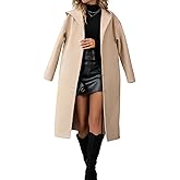 chouyatou Women's Winter Single Breasted Hooded Wool Coat Business Casual Oversized Long Winter Pea Coat