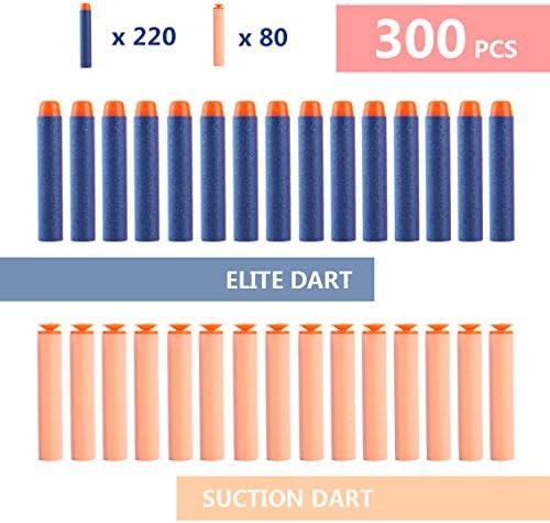Afala 300 Pcs Refill Bullet Darts for Nerf N-Strike Elite Series Toy Gun (220 Elite Darts+80 Suction Darts)