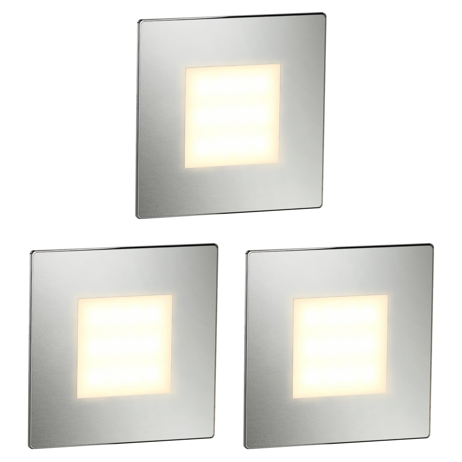 ledscom.de 3 LED Staircase Light/recessed wall Light FEX for Indoor and Outdoor use, Angular, Stainless Steel, 85 x 85mm, Warm White