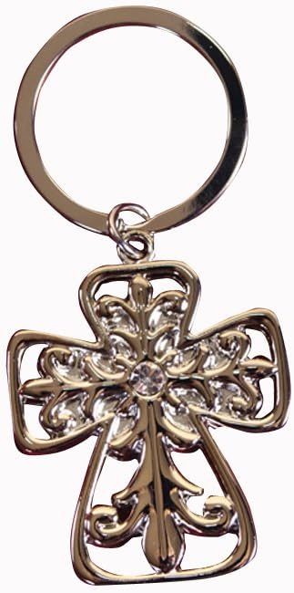 Carpentree Faith Collection 1.75"x3.75" Open Scroll Cross Keychain, Multi