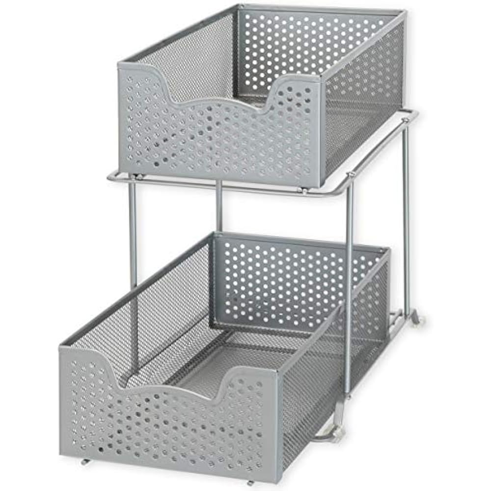 Simple Houseware 2 Tier Sliding Basket Organizer Drawer, Silver