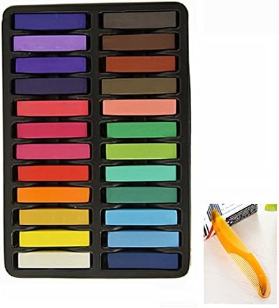 Temporary Hair Chalk Set Hair Dye Rainbow Color 24 pcs Non-Toxic and Sent a Yellow Comb DIY