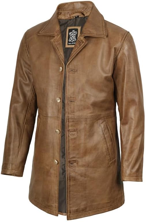 JILDISH Leather Trench Long Coat Mens Full Length - Leather Duster