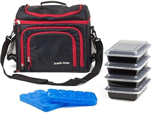 EcoFit Zone Meal Prep Bag Meal Management System with 4 Reusable Portion Control Containers and 2 Ice Packs for Weight Management