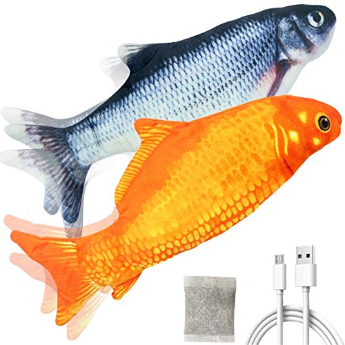 peotue 2pcs Electric Floppy Fish Cat Catnip Toy, Realistic Plush
