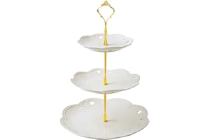 BPFY 3 Tier Ceramic Cupcake Stand, White Tiered Tray for Cupcakes, 3 Tier Serving Stand for Tea Party, Birthday, Baby Shower,