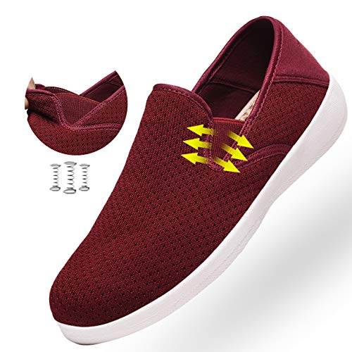 aeepd Women Fashion Trainers Slip on Shoes Walking Loafer Arch Support Comfort Breathable Antislip Wine Red