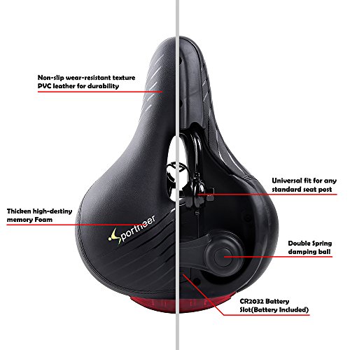 image for Bike Seat Sportneer Comfortable Bike Saddle,Soft Foam Padded Wide Bicy