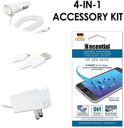 Apple Accessory Kit - Includes Liquid Glass Screen Protector and 3 Different Chargers - MFI Apple Approved Lightning Home | Car | USB Cable Chargers I Compatible with iPhone X, iPhone 8/8Plus