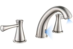 GOESMO Touchless Bathroom Faucet for 3 Holes with 3 Handles, Controlling Temperature & Adjustable Water Flow, Short & Long Induction Modes, Auto Motion Sensor Brushed Nickel Bathroom Faucet Set 29180