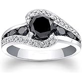 925 Sterling Silver Shiny Full Diamond Ring Cocktail Rings Round Cut Black Onyx Marcasite/White Cubic Zirconia Rings CZ Vintage Eternity Engagement Wedding Band Ring for Women TZ.27