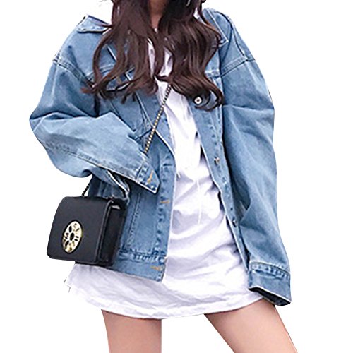 Zuozee Jean Jacket Womem, Denim Jacket Men, Boyfriend Jacket Denim Oversized, Pockets Inside - Long Sleeves - Loose Fit - Thumbnail 6