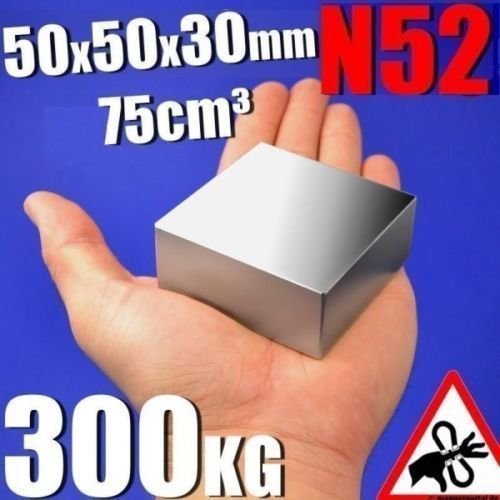 AOMAG® 300Kg Pulling Strong Sintered Block Neodymium Magnets N52 for Lifting 50 x 50 x 30mm (+/-0.05mm)