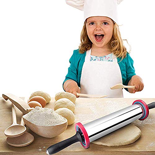 Fan-Ling Professional Stainless Steel Rolling Pin with Thickness Rings ，Large Duty Adjustable Roller,Fit for Fondant, Pie Crust, Cookie, Pastry, Pasta, Pizza Dough(A) - Thumbnail 2
