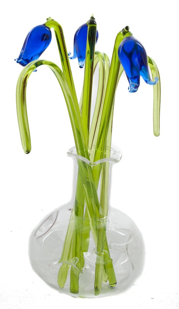 Beautiful Glass Ornament Sculpture Bluebell Flowers In Vase