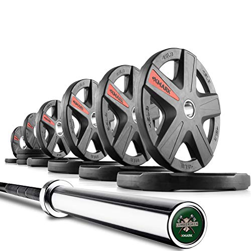 XMark Lumberjack 7' Olympic Bar, Chrome with Black Manganese Phosphate Shaft, 28 mm Grip and 255 lb. XMark Texas Star Olympic Plate Weight Set - Thumbnail 4
