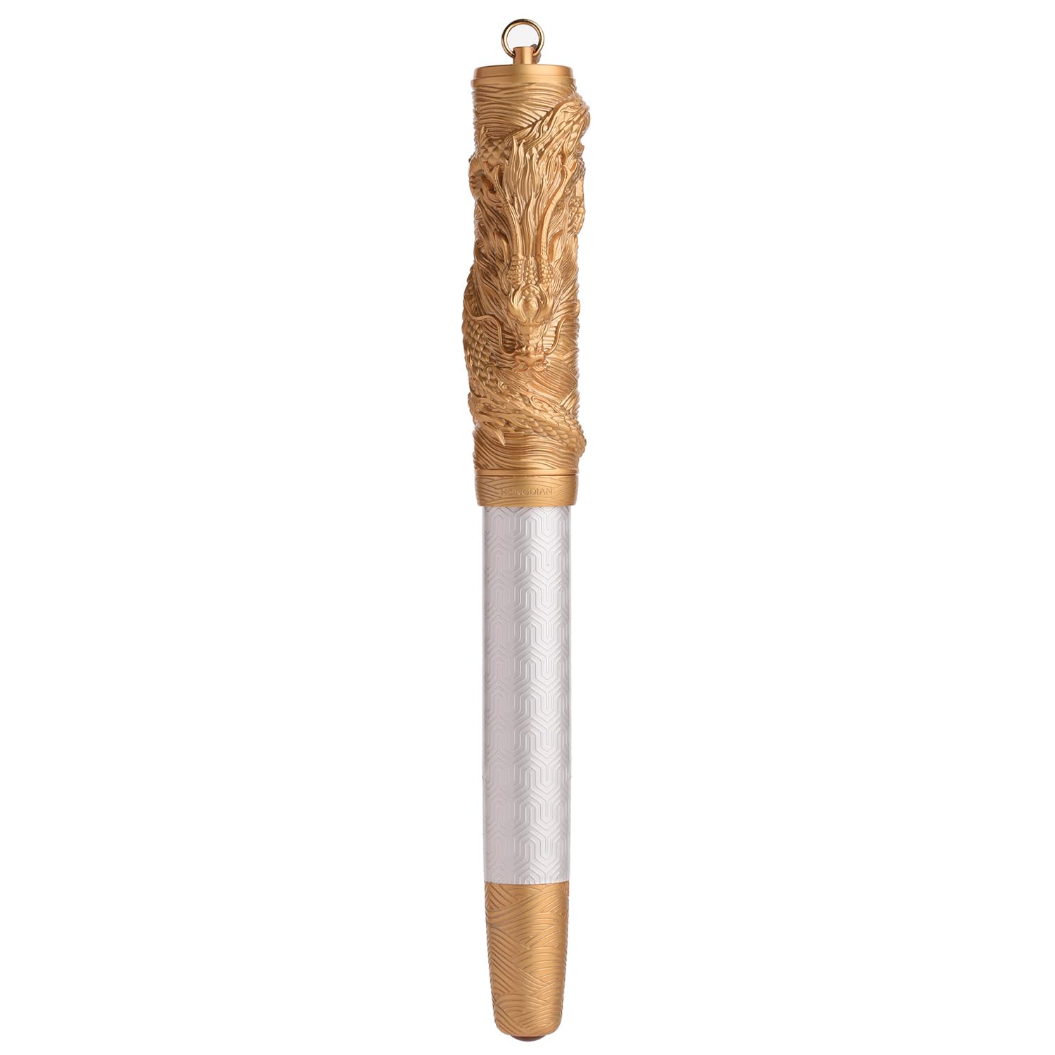 HONG DIAN A24 Fountain Pen Fine Nib, Snow White & Golden Dragon Stereoscopic Carving Cap Design