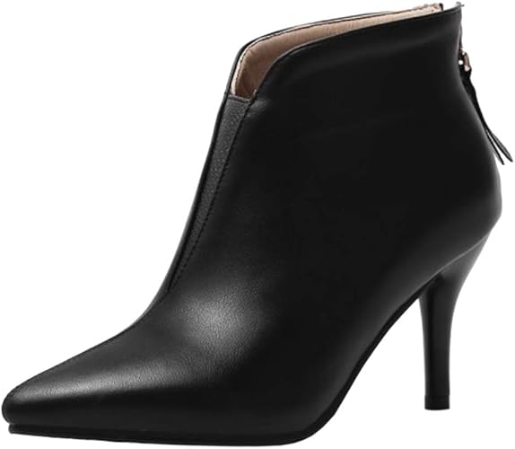 Amazon Melady レディース ファッション 秋靴 ピンヒール アンクルブーツ ジッパー パーティー ドレス ブーティ ポインテッドトゥ かかと Black サイズ 48 ブーツ ブーティ