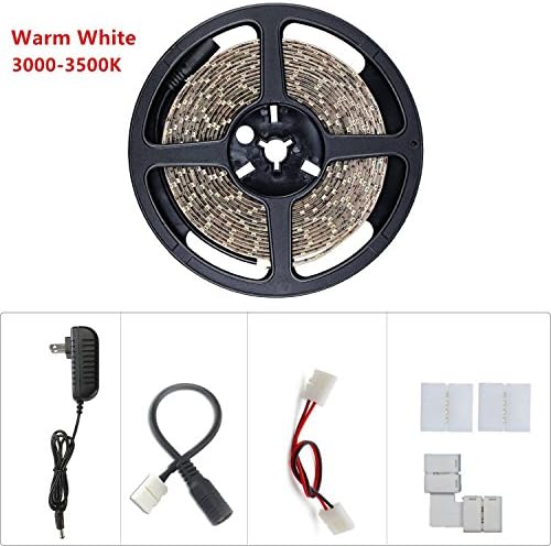 LED Strip Lights - 16.4ft Warm White String Lights with 300 Units SMD2835, 72Lm/ft, 3000-3500K, 12V DC Power Adapter, Non-Waterproof. Flexible LED Rope Lights for Bedroom/Sitting Room/Indoor etc.