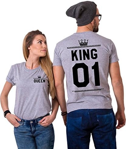 Epic Tees King and Queen Double Print Matching Couples T-Shirts (Grey)-3XL/2XL